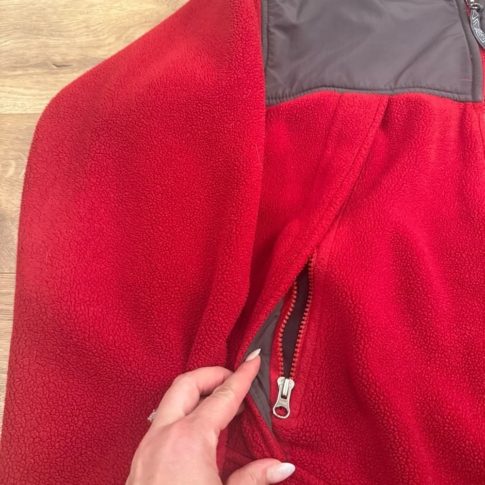 Lands' End Fleece Zip Front Jacket Zip Pockets Nylon Toggle Men's Sz M 38-40 Red